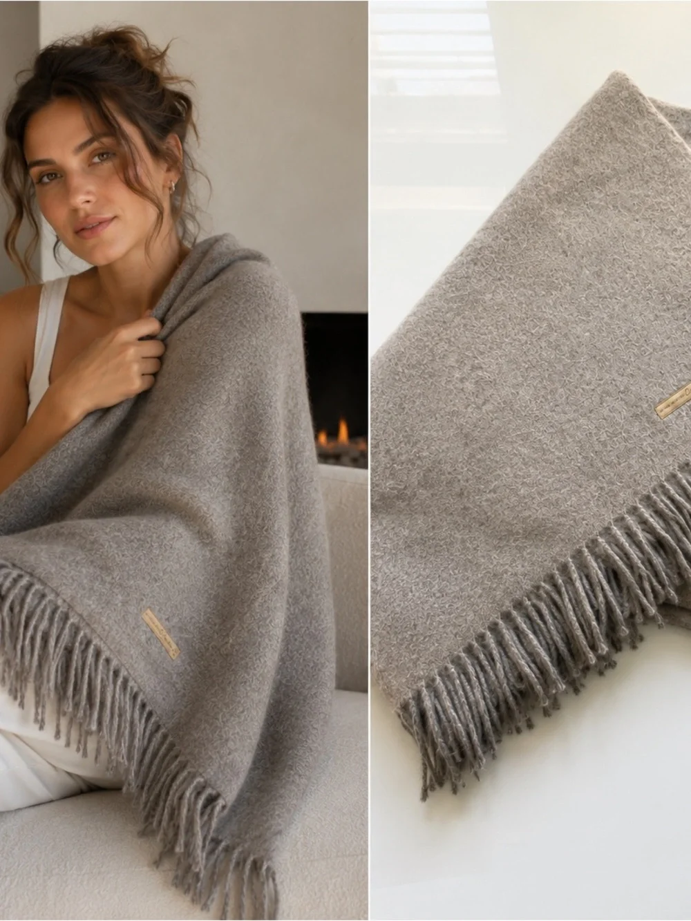 BIG LOViE Soul Collection KJ grey 100% Alpaca Throw Blanket Made in Peru New